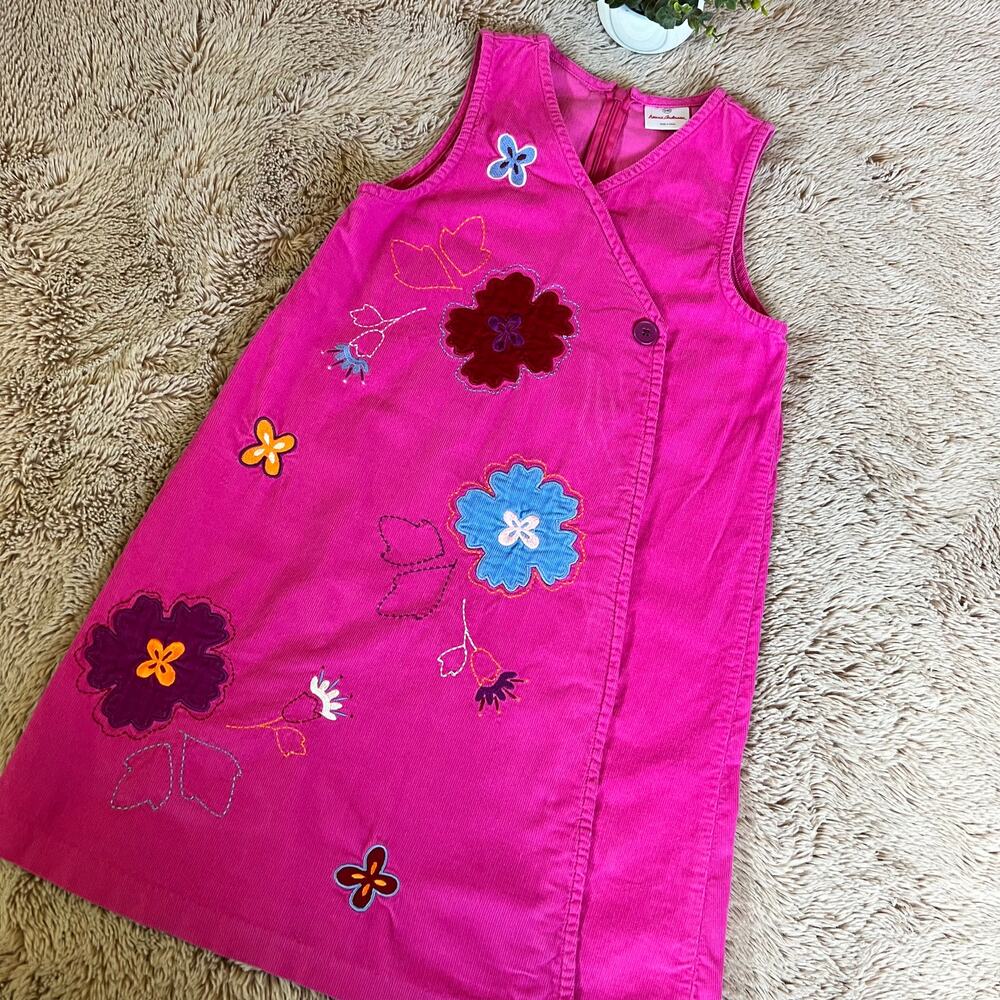 Hanna Andersson Pink Corduroy Sleeveless Embroidered Floral Dress Size: 10